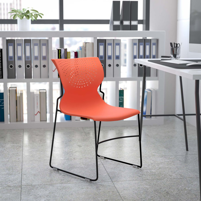 Everleigh Orange Full Back Ergonomic Stack Chair with Gray Metal Frame