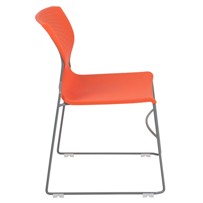 Everleigh Orange Full Back Ergonomic Stack Chair with Gray Metal Frame