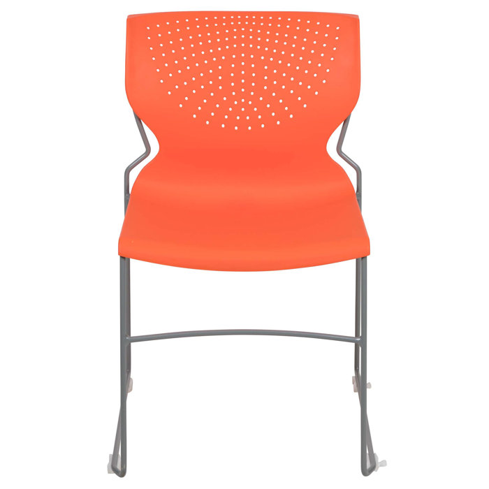 Everleigh Orange Full Back Ergonomic Stack Chair with Gray Metal Frame