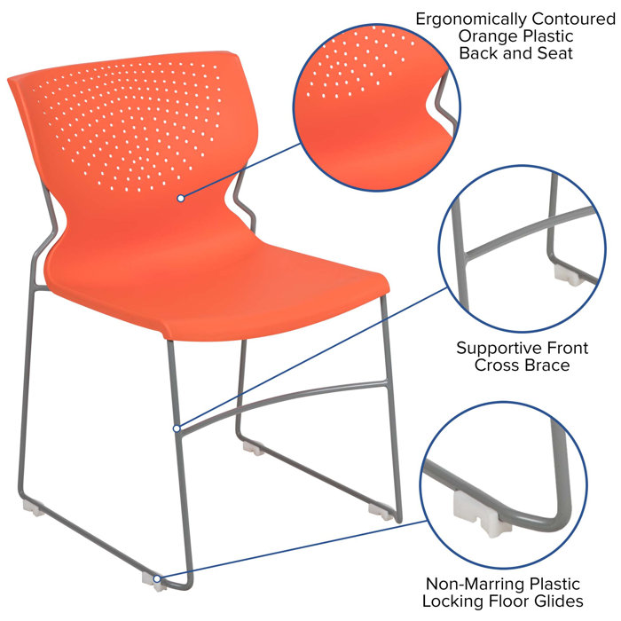 Everleigh Orange Full Back Ergonomic Stack Chair with Gray Metal Frame