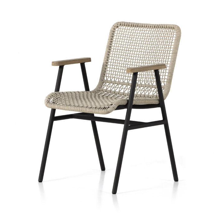 Modern Teak and Woven Rope Arm Dining Chair