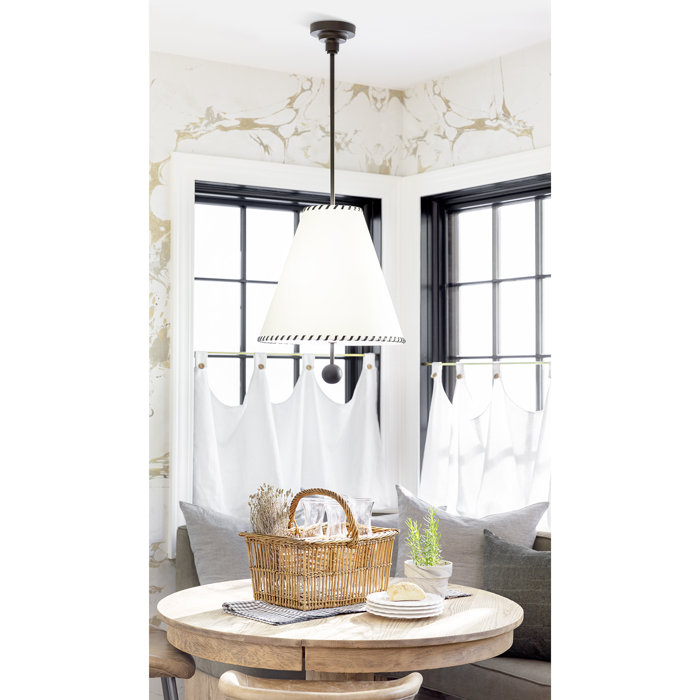 Natural Brass Linen Shade 2-Light Pendant