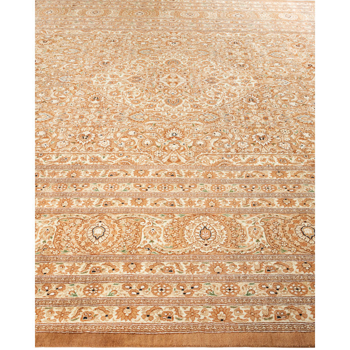 Hand-Knotted Ivory Wool Rectangular Area Rug 9'1" x 11'10"