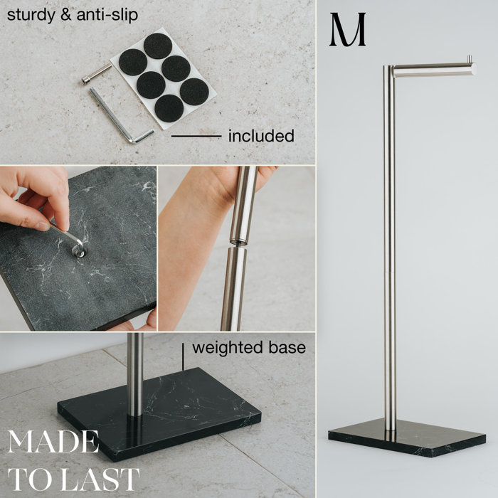 Brushed Steel and Black Marble Free Standing Toilet Paper Holder