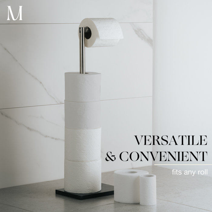 Brushed Steel and Black Marble Free Standing Toilet Paper Holder