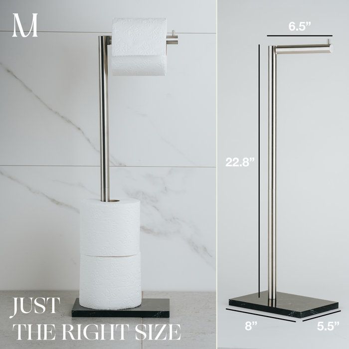 Brushed Steel and Black Marble Free Standing Toilet Paper Holder