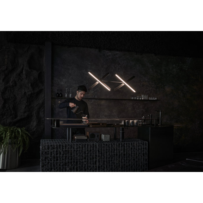Modern Geometric 4-Light LED Pendant in Matte Black and Gold