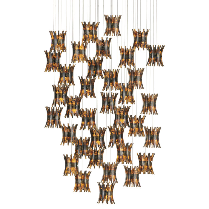 Alsop 36-Light Brown and Silver Multi-Drop Pendant
