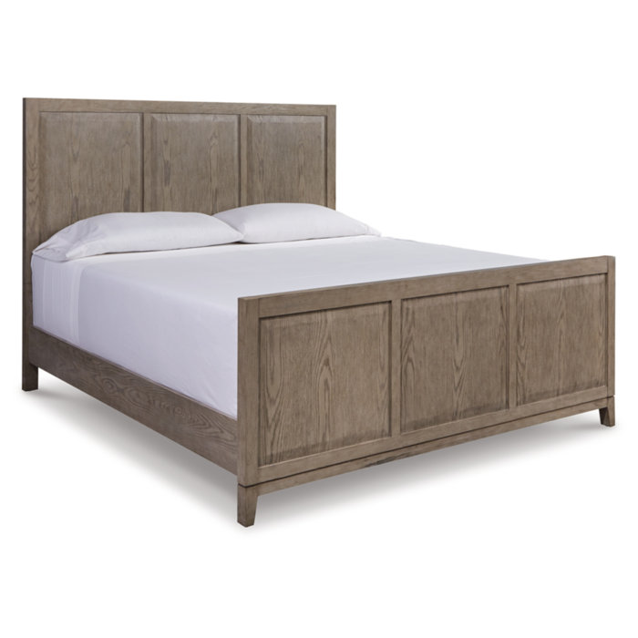 Gray Queen Wood Frame Panel Bed with Headboard