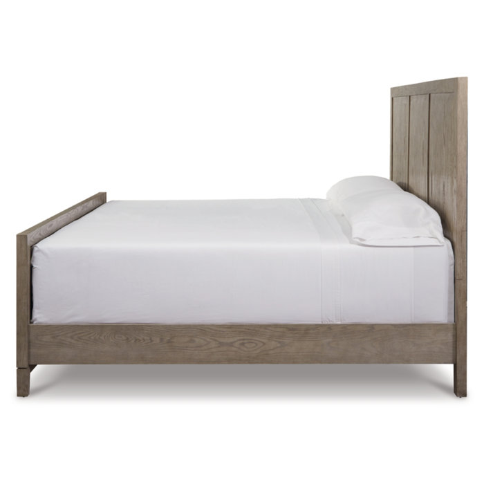 Gray Queen Wood Frame Panel Bed with Headboard