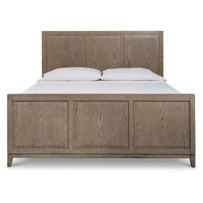 Gray Queen Wood Frame Panel Bed with Headboard