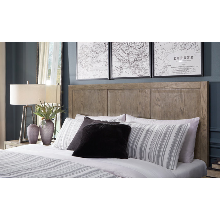 Gray Queen Wood Frame Panel Bed with Headboard