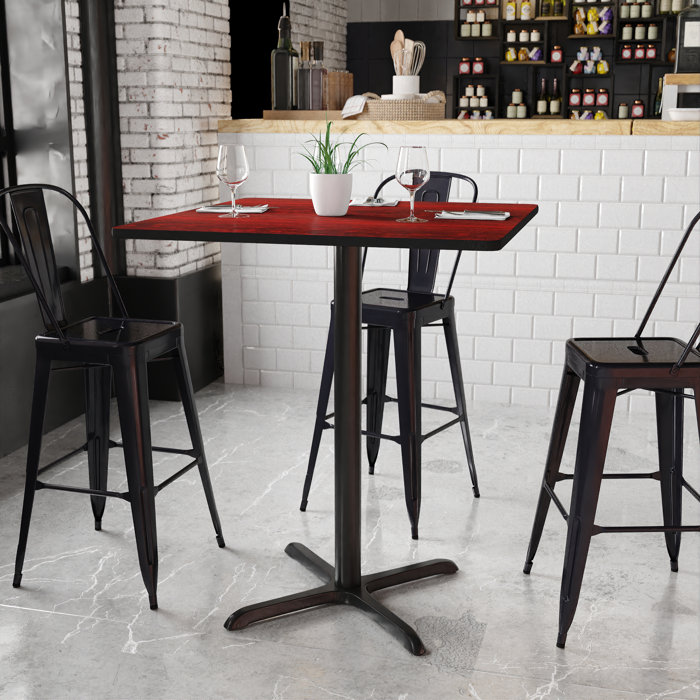 Graniss 24'' Square Mahogany Laminate Dining Table with Cast Iron Base
