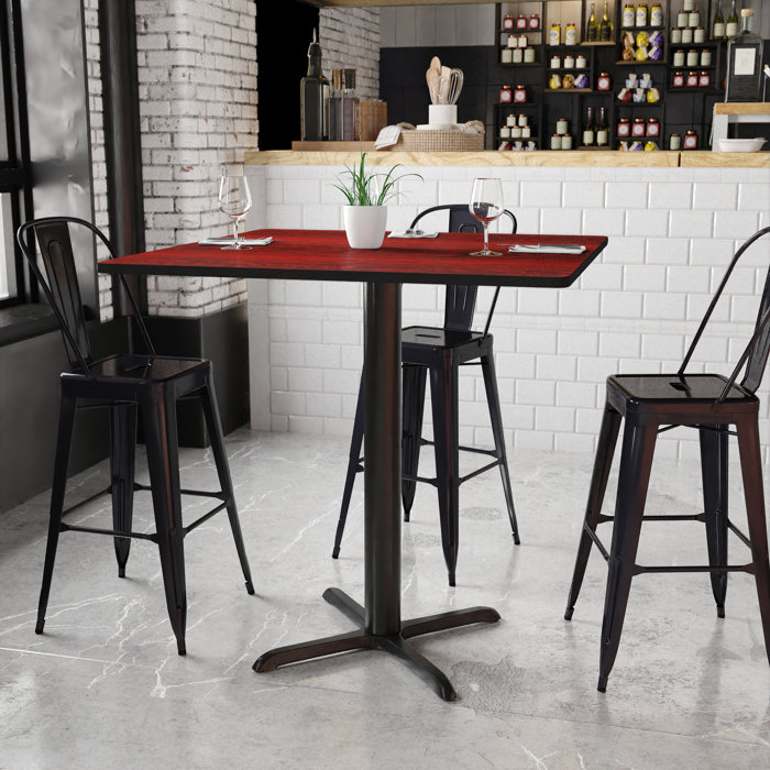 Graniss 24'' Square Mahogany Laminate Dining Table with Cast Iron Base