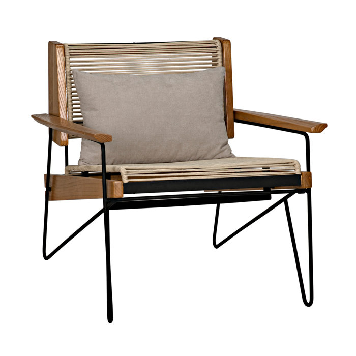 Beige Leather and Metal Handcrafted Accent Chair