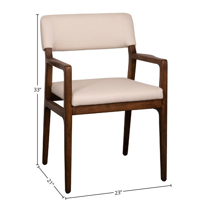 Sorrento Medium Brown Rubberwood Arm Chair with White Linen Upholstery
