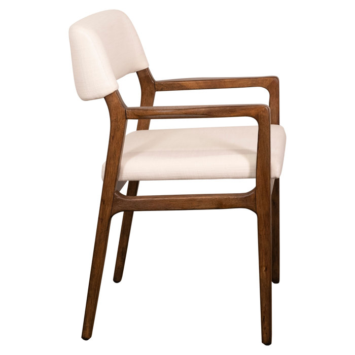 Sorrento Medium Brown Rubberwood Arm Chair with White Linen Upholstery