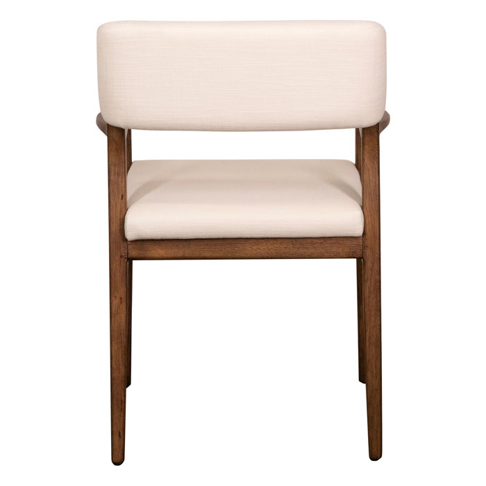 Sorrento Medium Brown Rubberwood Arm Chair with White Linen Upholstery