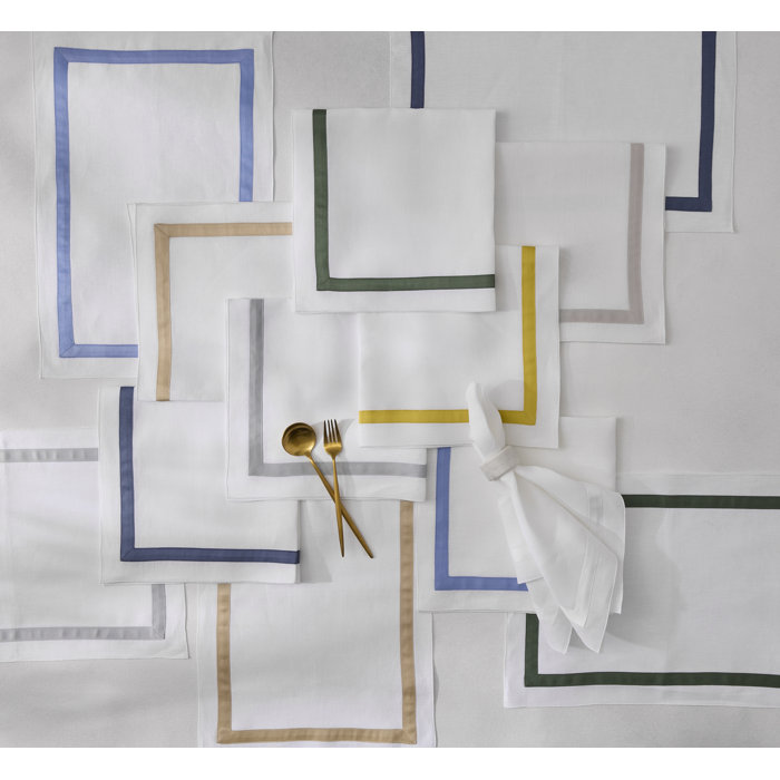 Lowell White and Pool Linen Placemat Set
