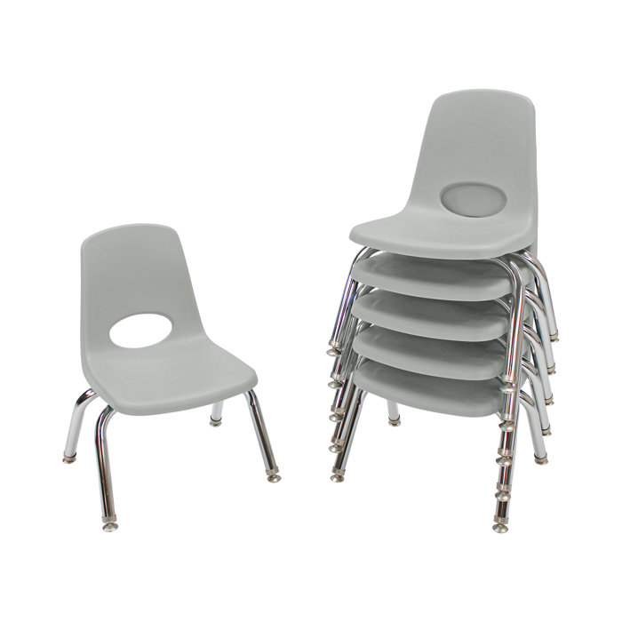 Light Gray Stackable Plastic Classroom Chairs with Chrome Legs, Set of 6