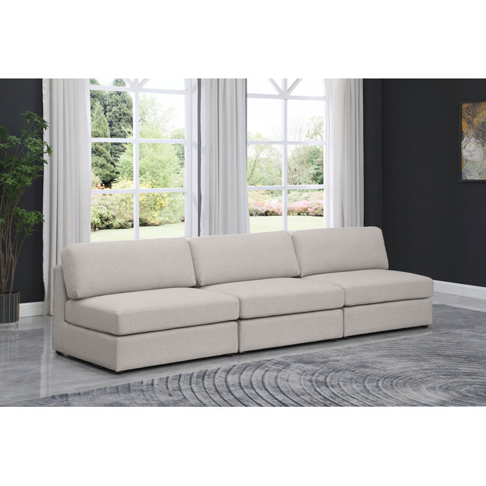 Beige Linen-Textured Polyester Modular Armless Sofa with Black Wood Legs