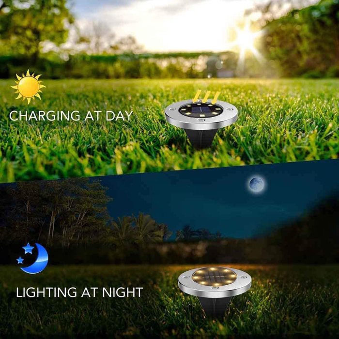Stainless Steel Solar LED Pathway Disk Lights, Set of 8