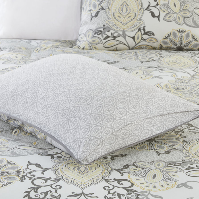 King/Cal King Yellow Cotton Floral Reversible Duvet Set