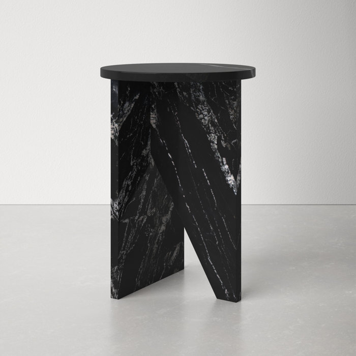 Black Marble Round Pedestal Accent Table