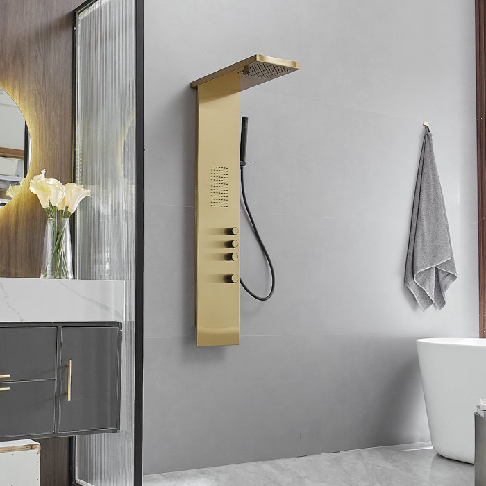 Brushed Gold Stainless Steel Rainfall Shower Panel System