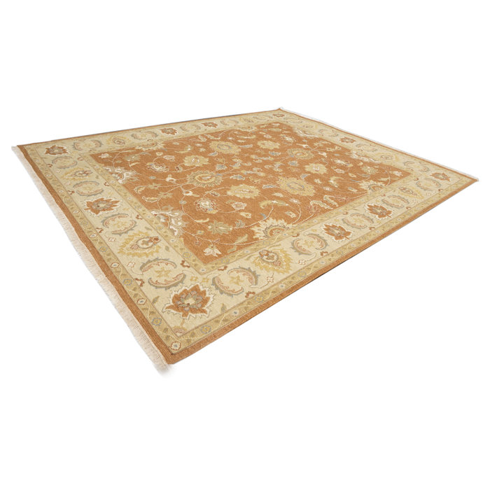 Rust and Beige Wool Handmade Oriental 9' x 12' Area Rug