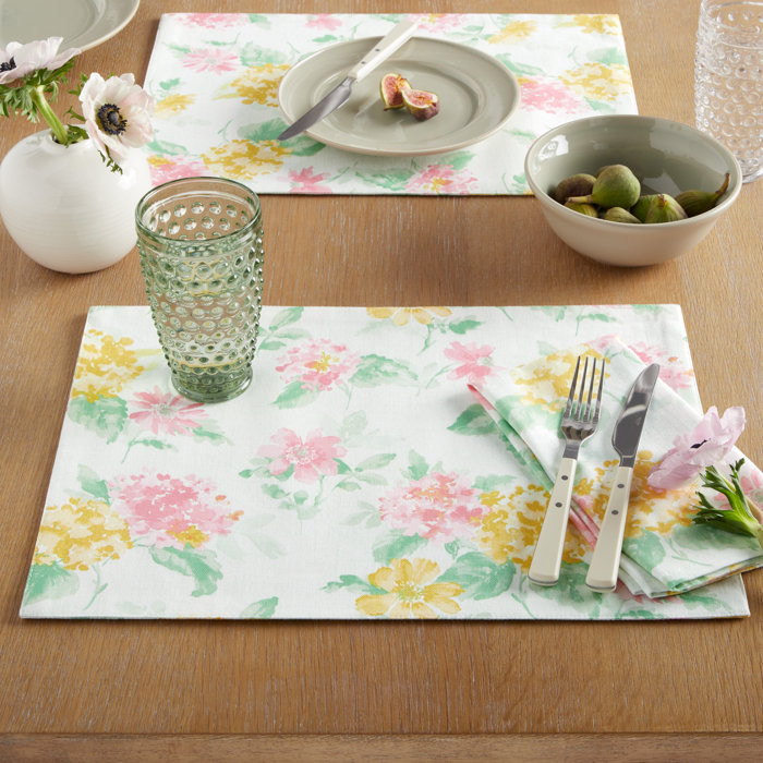 Amber Floral Pink and Yellow Cotton-Blend Placemats Set of 4