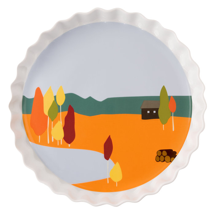 Round Non-Stick Ceramic Pie Dish with Scenic Design