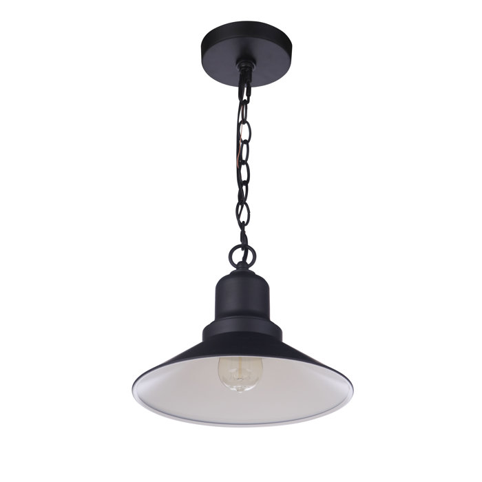 Midnight Black Metal Outdoor Pendant Light with White Interior