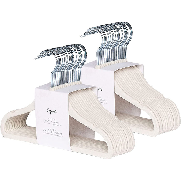 Cream Velvet Non-Slip Baby Clothes Hangers, Pack of 30