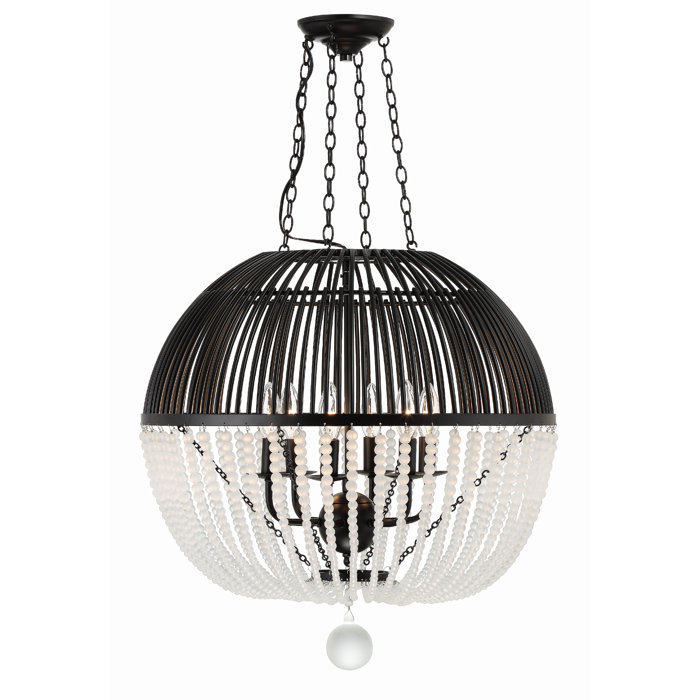 Matte Black Cage Chandelier with Frosted Glass Beads