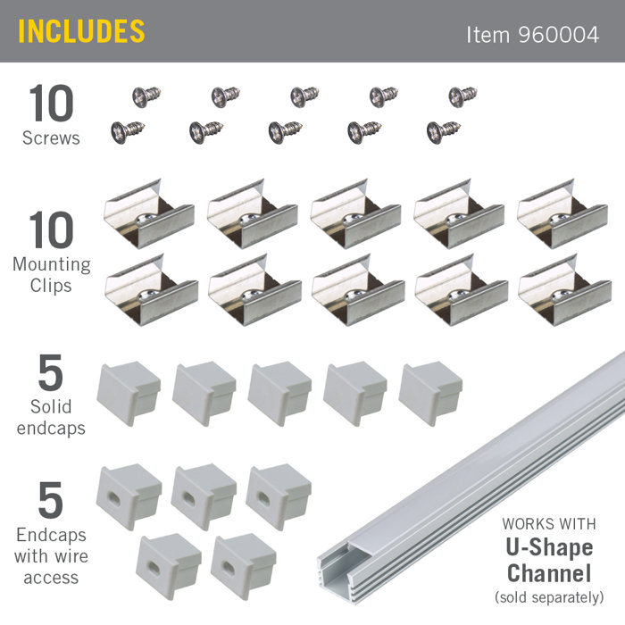 Grey Deep Surface Mount LED Tape Light Channel Accessory Pack