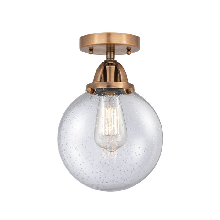 Nouveau Beacon 11'' Antique Copper & Seedy Glass Semi-Flush Mount