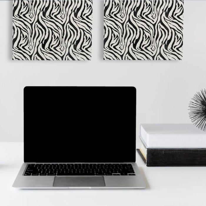 Zebra Essence 20'' Black & White Iron Faux Fur Wall Tile