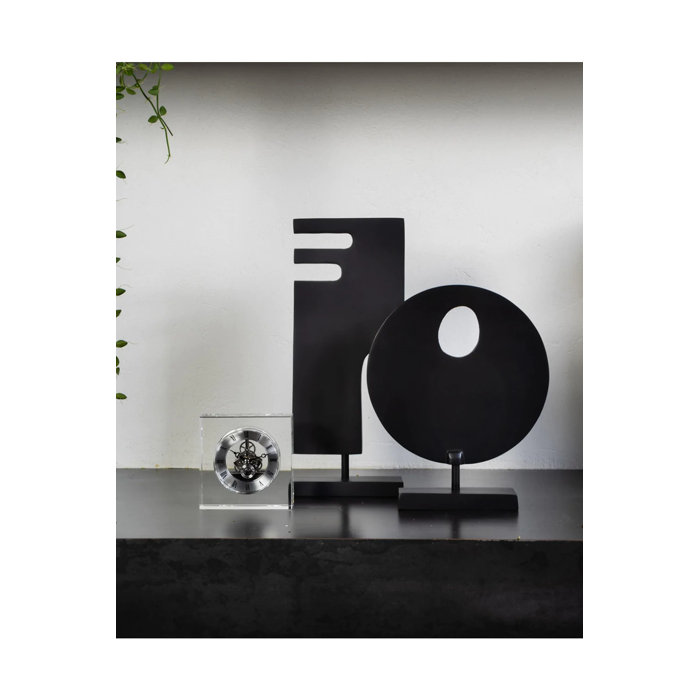 Matte Charcoal Abstract Metal Sculpture on Plinth