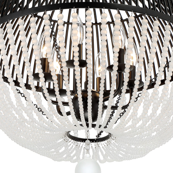Matte Black Cage Chandelier with Frosted Glass Beads