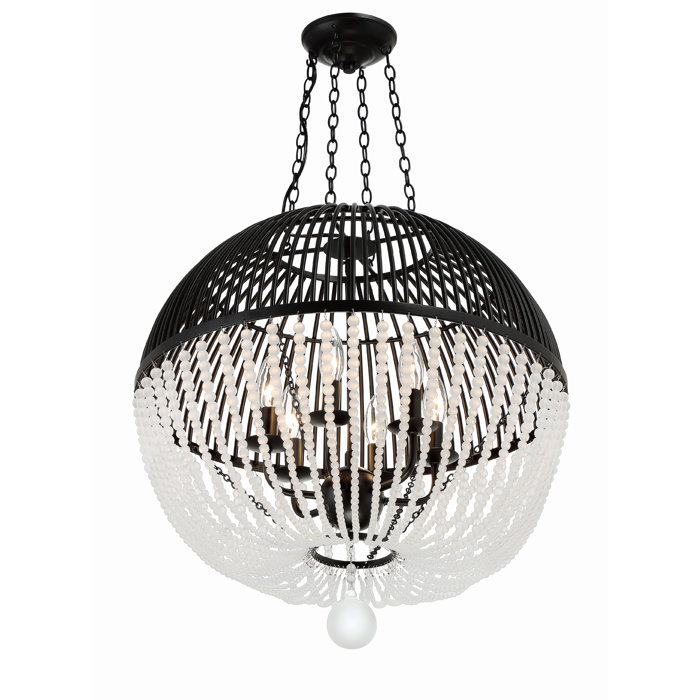 Matte Black Cage Chandelier with Frosted Glass Beads