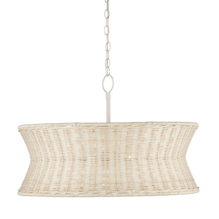 Vanilla Bleached Wicker Drum 4-Light Chandelier