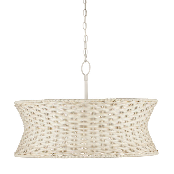 Vanilla Bleached Wicker Drum 4-Light Chandelier