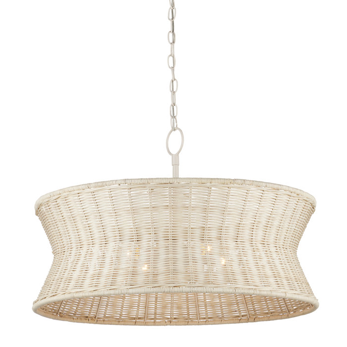 Vanilla Bleached Wicker Drum 4-Light Chandelier