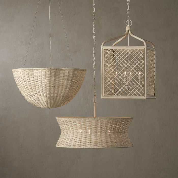 Vanilla Bleached Wicker Drum 4-Light Chandelier