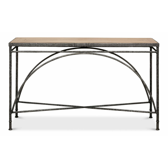 54'' Rectangular Flaky Pine and Black Metal Console Table
