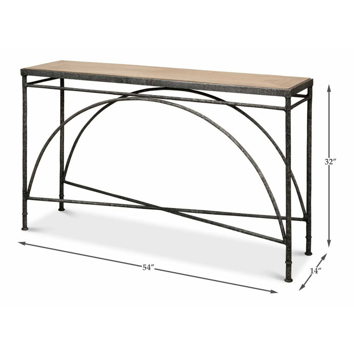 54'' Rectangular Flaky Pine and Black Metal Console Table