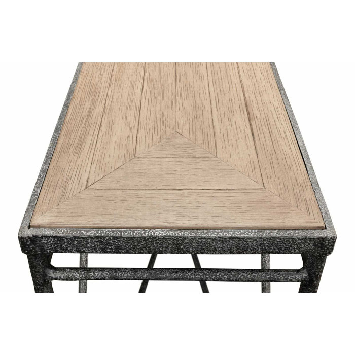 54'' Rectangular Flaky Pine and Black Metal Console Table