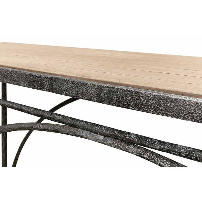 54'' Rectangular Flaky Pine and Black Metal Console Table