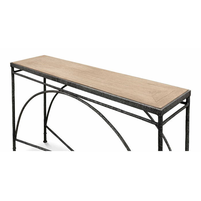 54'' Rectangular Flaky Pine and Black Metal Console Table